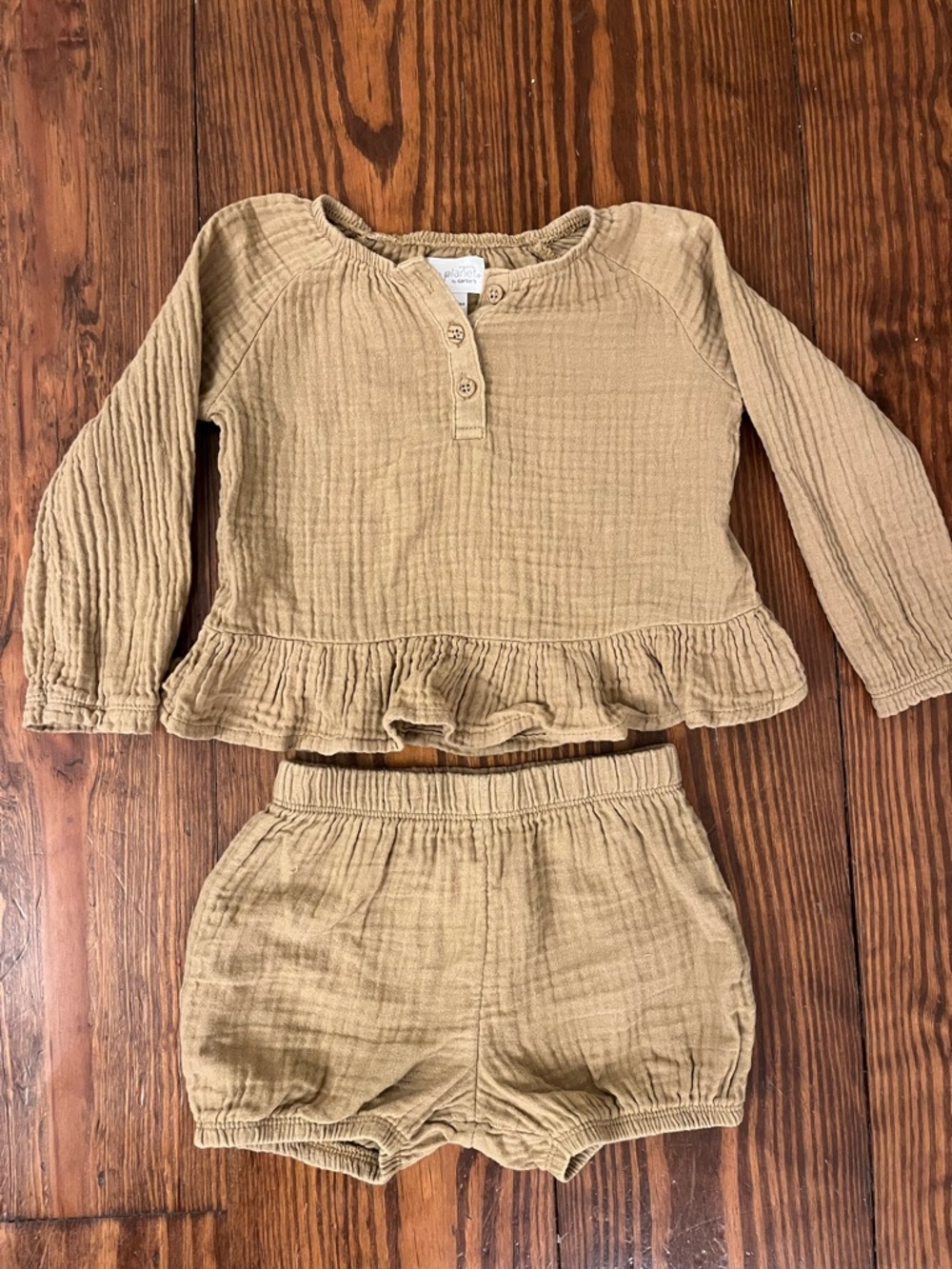 Carter's Girls Beige Long Sleeve Top and Shorts Matching Set